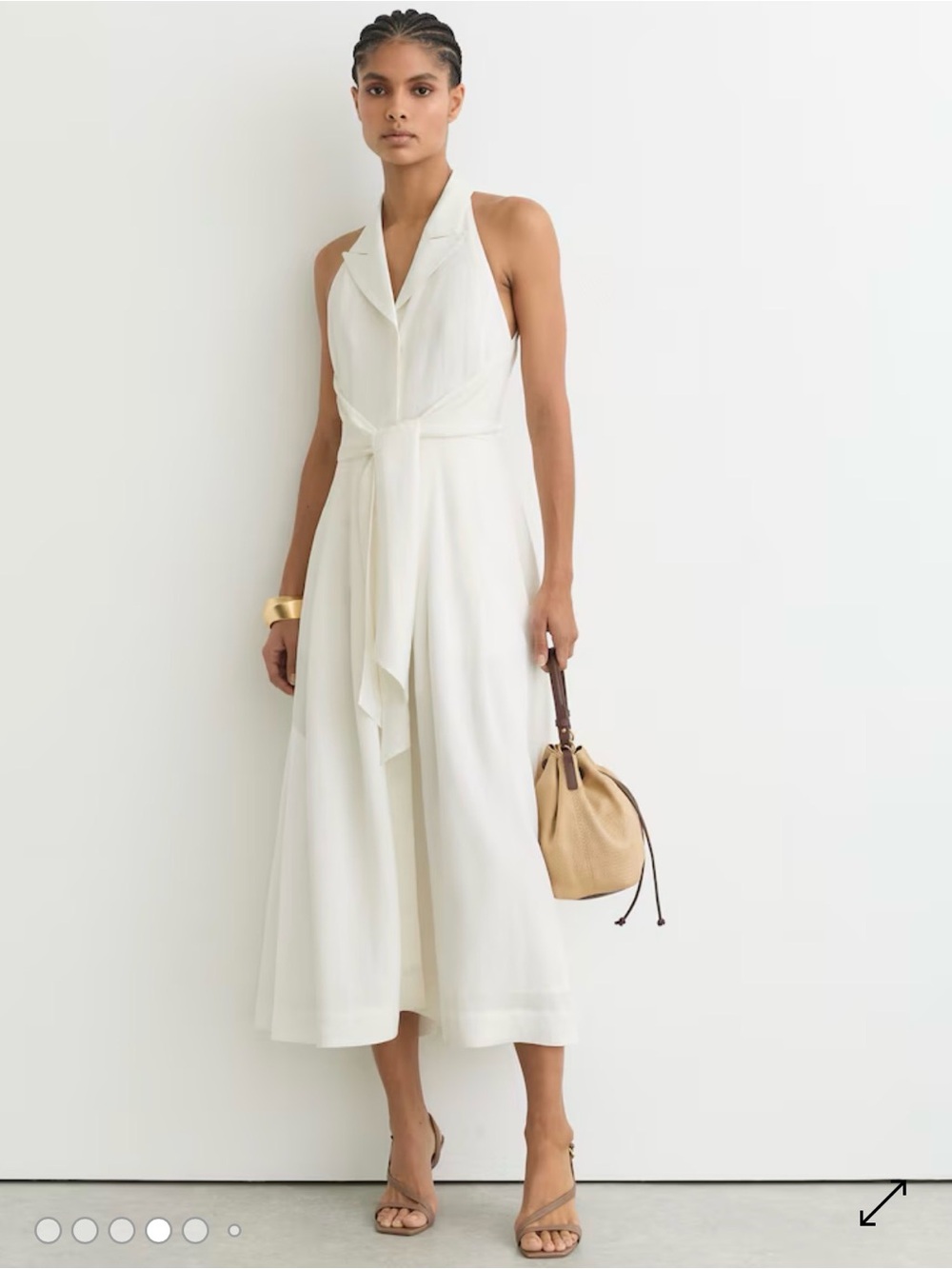 NEW Reiss Tor Sleeveless Tie-Front Midi Dress with Linen Ivory Size 12